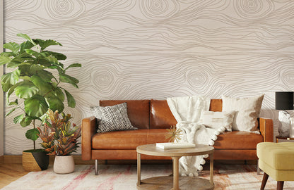 Abstract Wooden Waves Geometric Mural Wallpaper in living room