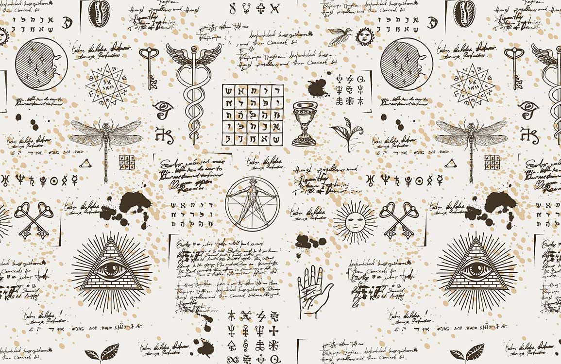 Illustration murale ¨¦clectique vintage de symboles mystiques