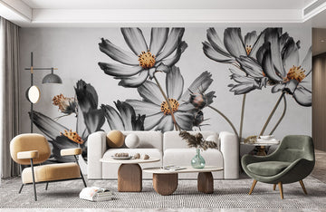 Monochrome Elegance Floral Mural Wallpaper