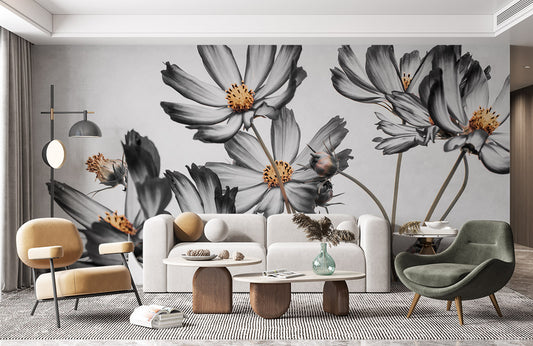 a huge flower mural printed ink wallpaper for use as house d��cor.