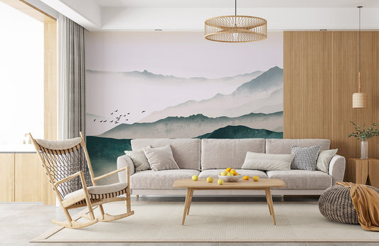 a breathtaking wallpaper mural of mountains