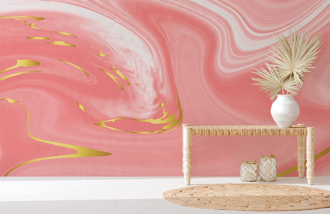 Hallway adorned in a Pink Abstract Marble Wallpaper Mural