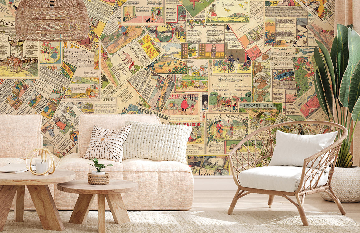 Room Mural with Score Pattern from Vintage Wallpaper