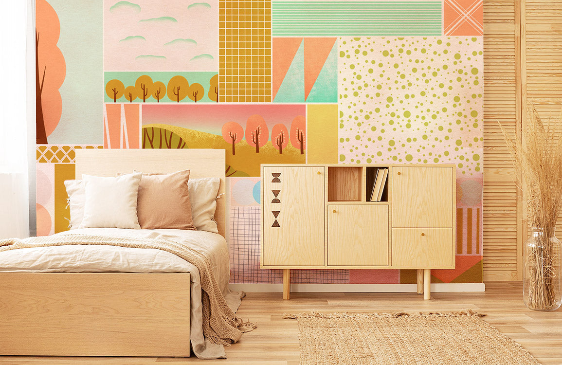 Wallpaper Mural with Geometric Combination Pattern, Suitable for Home Decoration