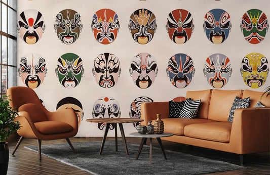 Home Decoration Wallpaper Mural Featuring an Opera Mask Pattern.