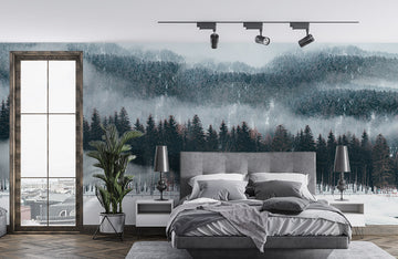 Misty Snowy Forest Landscape Wall Mural