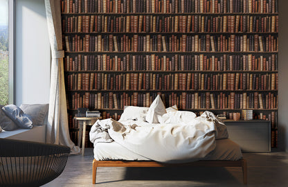 Vintage Library Bookshelf Wall Mural in bedroom