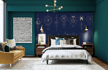 Mura di Carta da Parati Celestiale Boho Navy Mistico