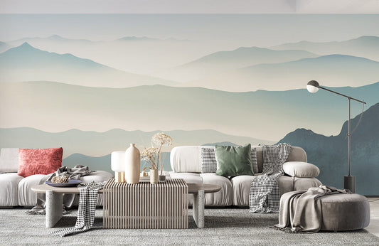 Nature-inspired wall art in the form of Misty Hill Wallpaper Mural