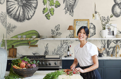 Botanical Vegetable Kitchen Mural Wallpaper in kitchen