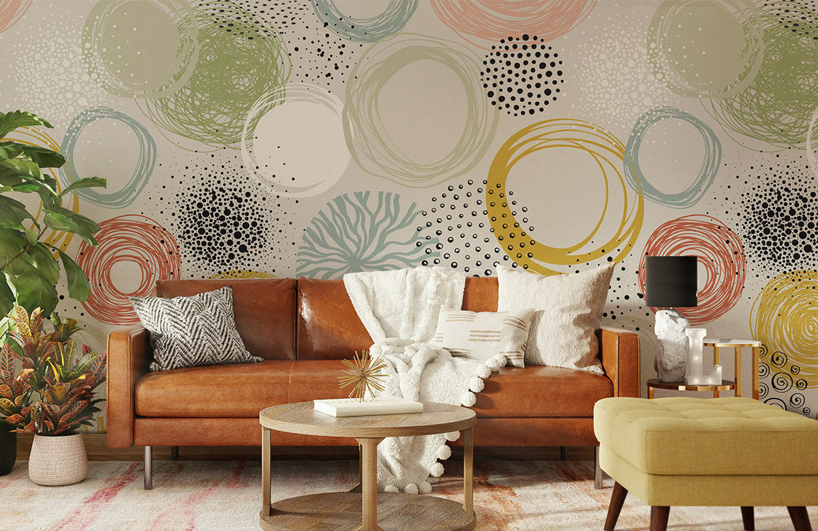 Mural room wallpaper featuring an abstract circle pattern