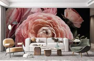 Elegante rosa florale Wandtapete