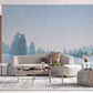 Wall mural featuring a dreamy snow scene with a pastel white colour scheme.