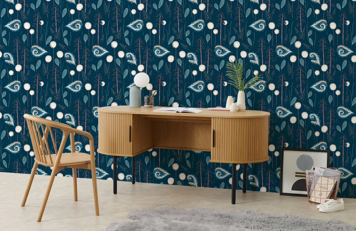 Flower Wallpaper Mural with Blue Petals, Suitable for Home Decoration