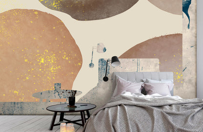 Abstract Gold Flecked Neutral Mural Wallpaper in bedroom