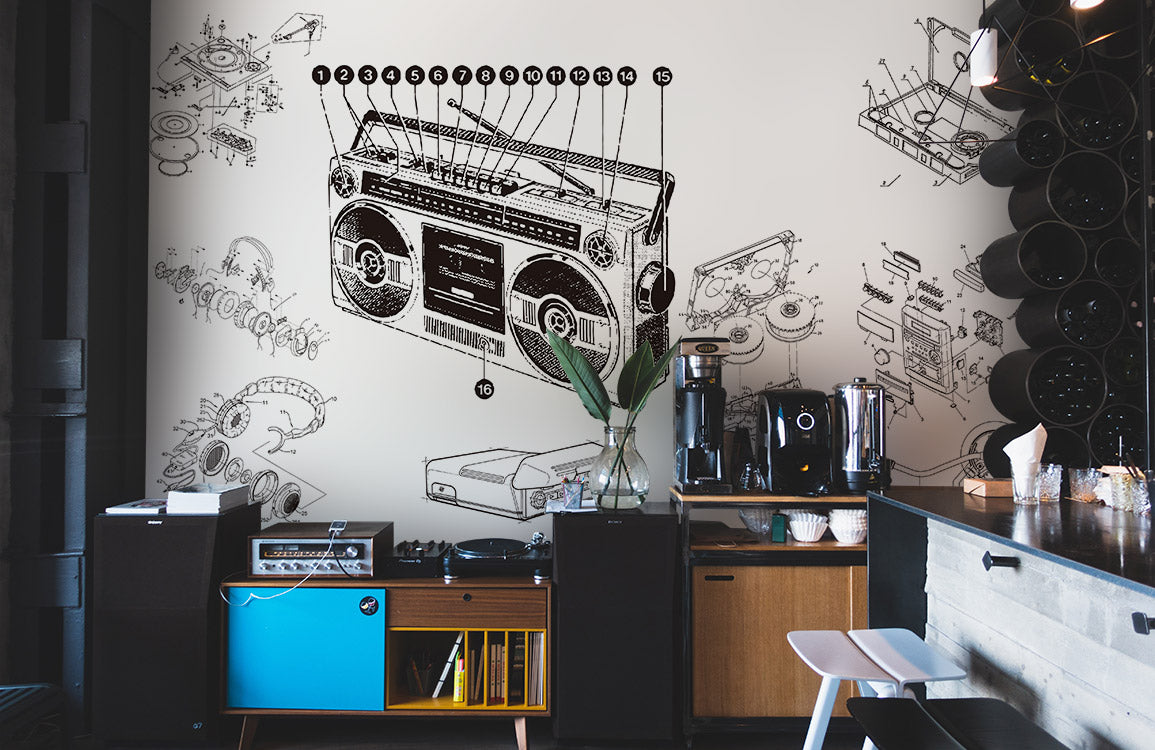Mural Room Featuring a Radio Pattern Wallpaper