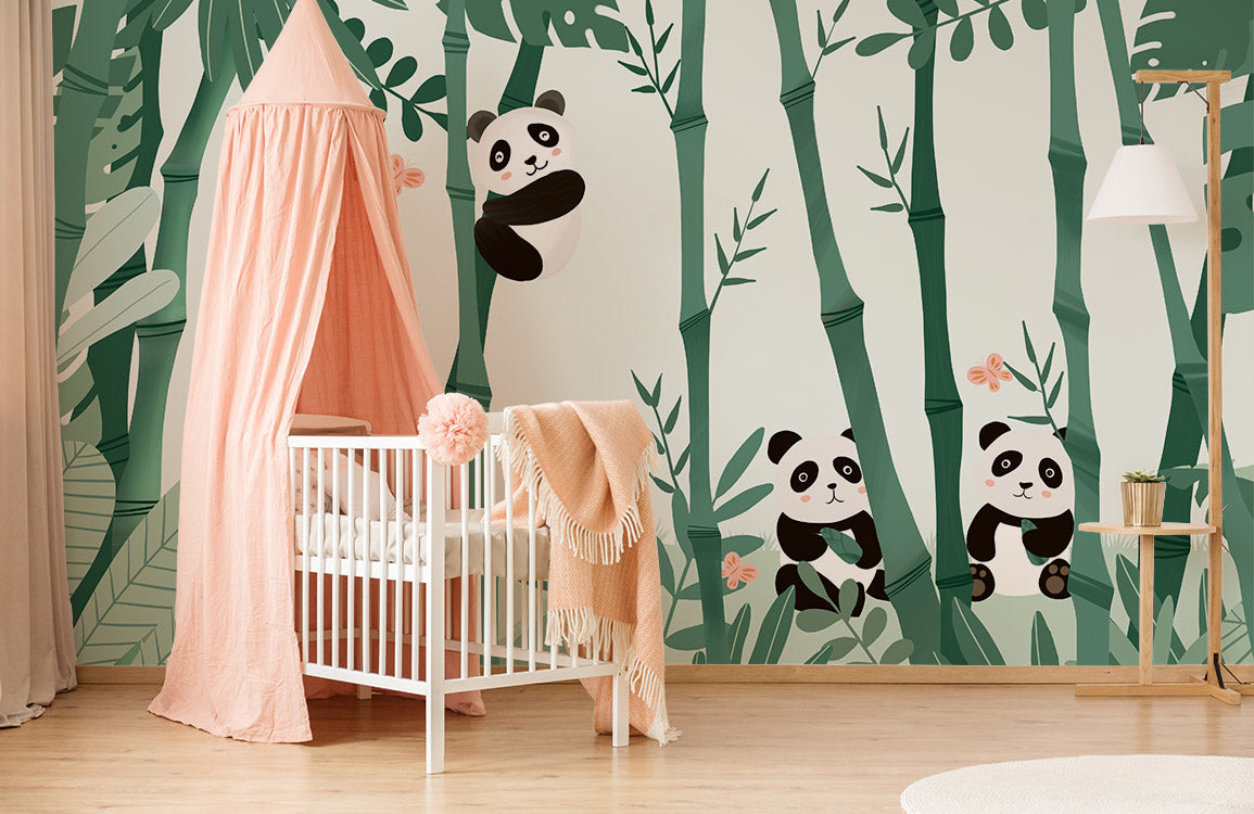 Baby's Room with Animal Wallpaper Mural Featuring Pandas and Bamboo