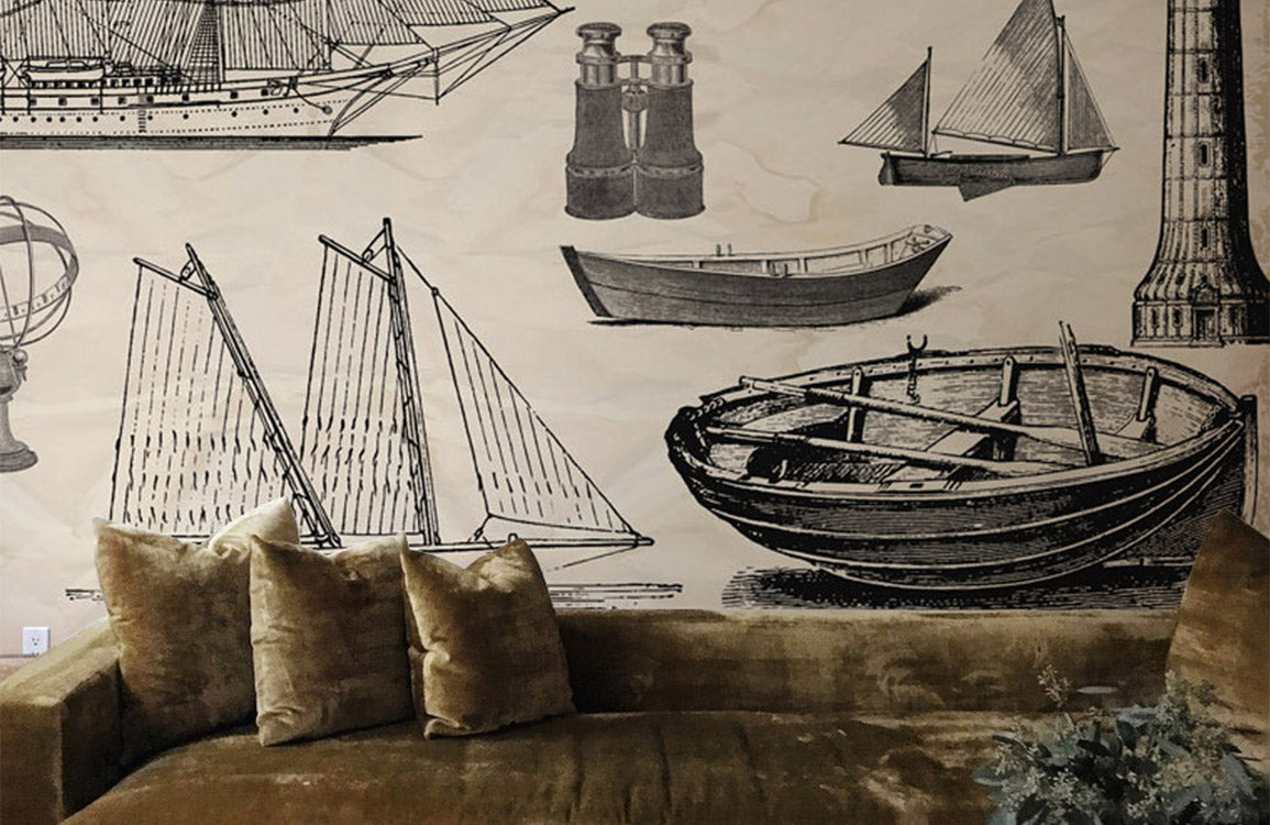 Wallpaper mural for home decoration depicting the Boat Revolution industrial scene.