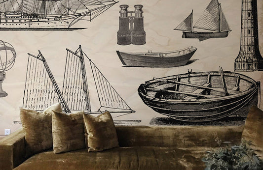 Wallpaper mural for home decoration depicting the Boat Revolution industrial scene.