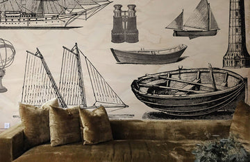 Vintage Nautical Sketch Wallpaper Mural