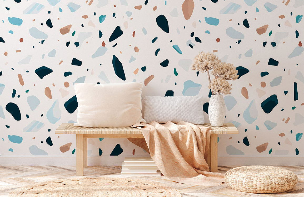 Mural wallpaper with a colourful dot and marble pattern in the room