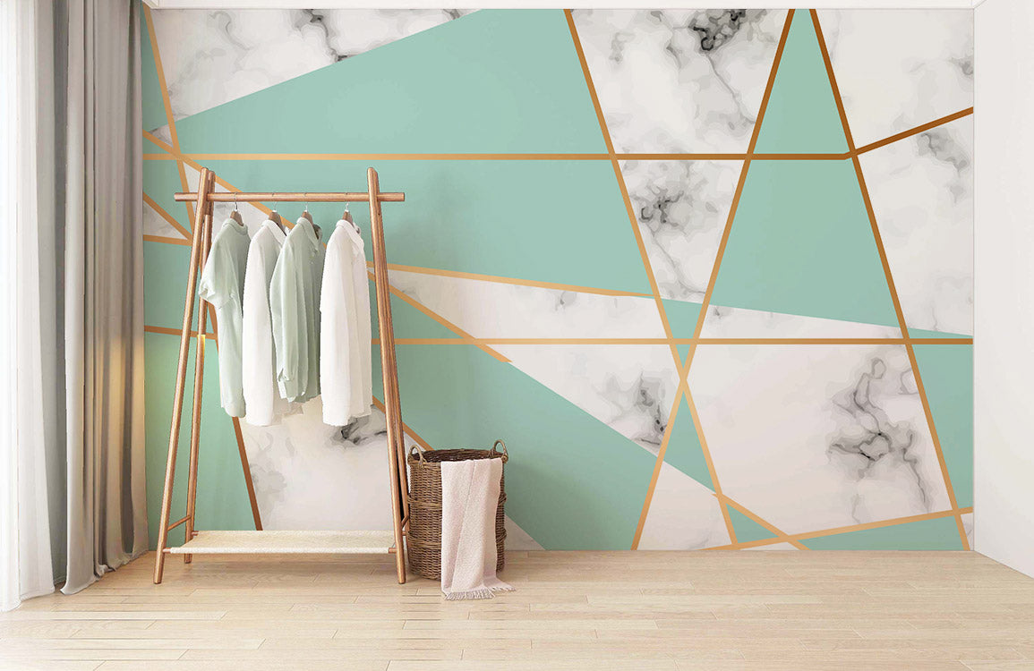 Living Room Wallpaper Mural Featuring Geometric Marble Design