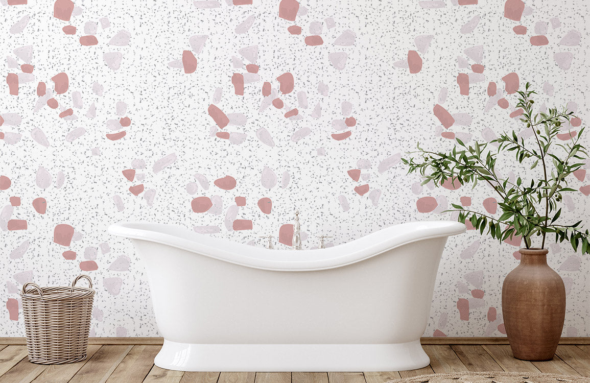 Wallpaper mural with a white chip and marble pattern.