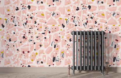 Wallpaper Mural with Pink Fragments of Marble Pattern for Bedroom