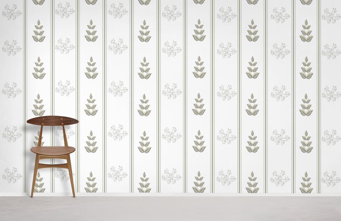 Home decoration wallpaper mural with a repeating pattern of green leaves