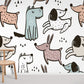 Wallpaper mural with a dog pattern for use in interior design.