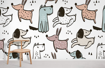 Playful Dog Pattern Kids Mural Wallpaper