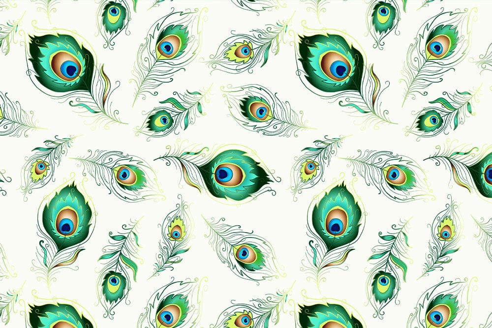 Wallpaper Mural for Home Decoration Featuring an Abstract Green Peacock Feather Design