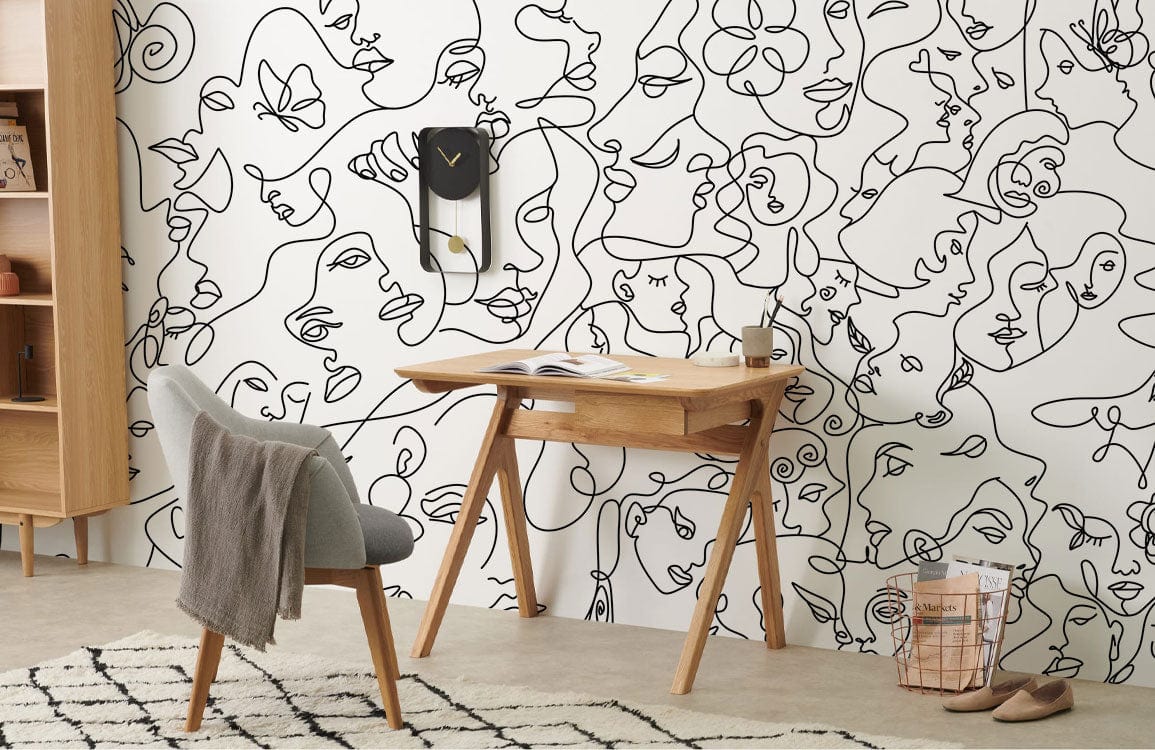 Decoration for the Home or Office Using an Abstract Portrait Lines Wallpaper Mural