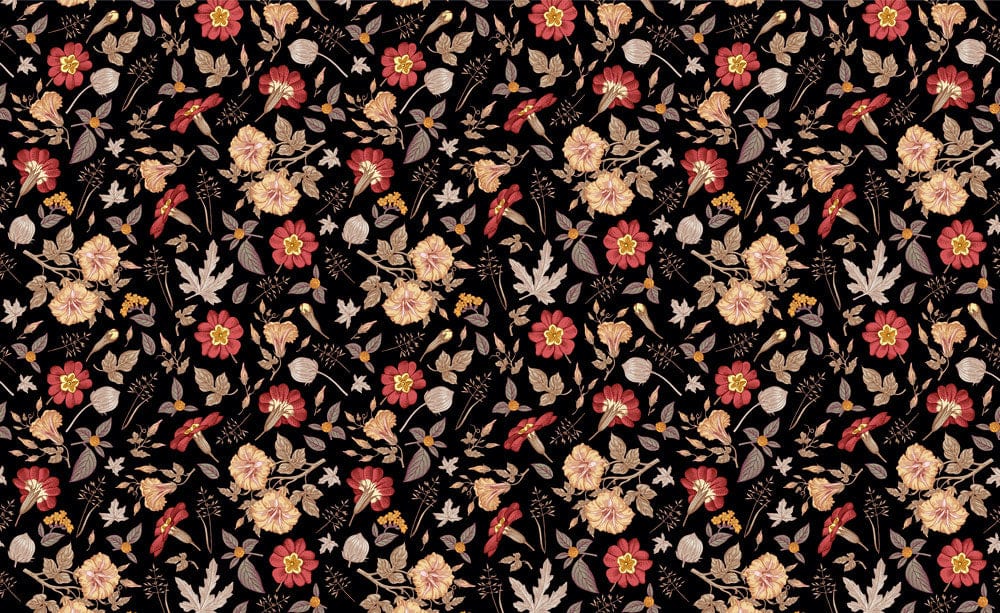 Luxurious Black Floral Botanical Mural Wallpaper