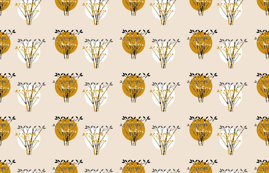 Wallpaper mural featuring bamboo leaf circles, perfect for use as home decor