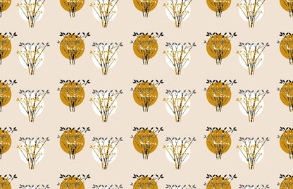 Wallpaper mural featuring bamboo leaf circles, perfect for use as home decor