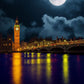 Big Ben and the Night Sky with a Full Moon Wallpaper Mural for Home Decoration