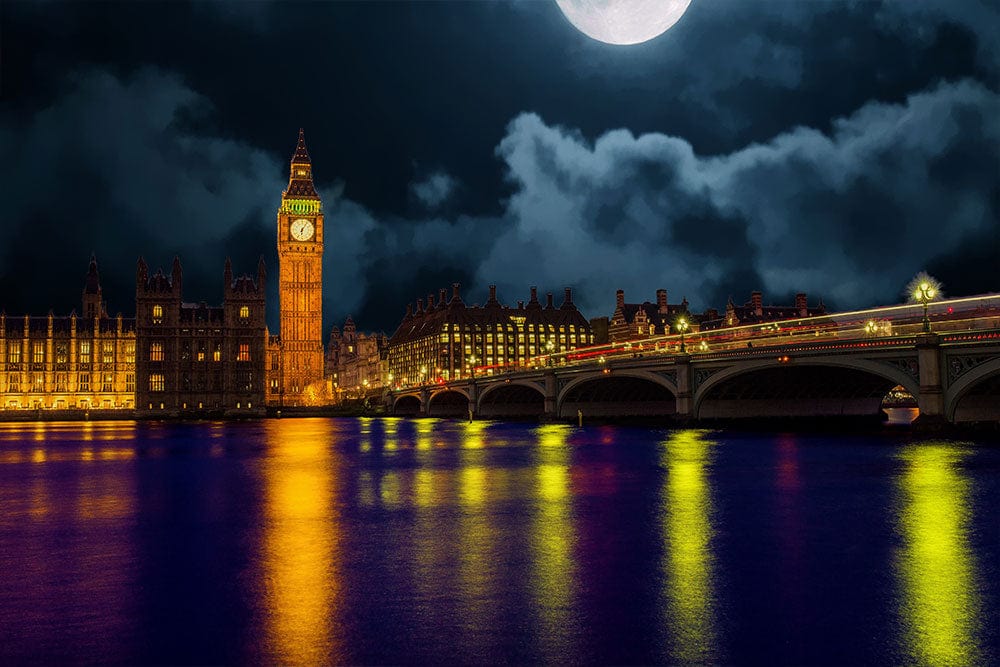 Big Ben and the Night Sky with a Full Moon Wallpaper Mural for Home Decoration