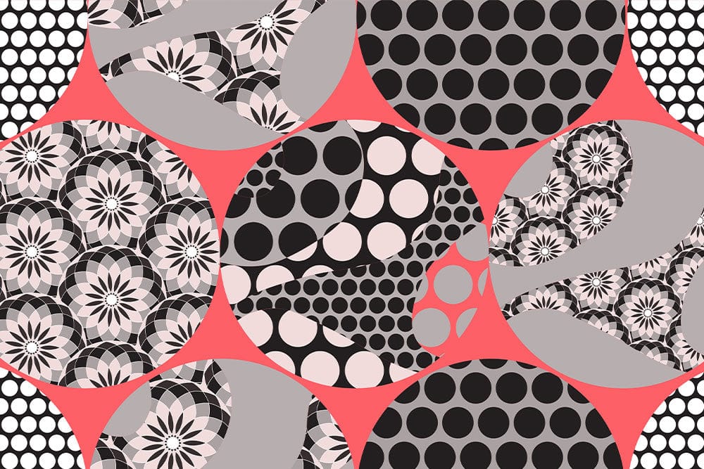 Kaleidoscope Pattern in Black and Pink on a Wallpaper Mural for Home Decoration