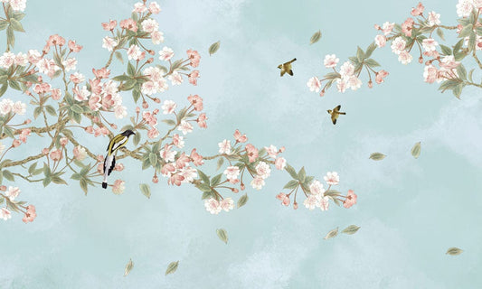 Wallpaper Mural of Flowering Branches Dancing in the Wind, Suitable for Home Decoration