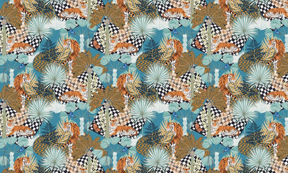 Wallpaper mural for home decoration featuring a blue abstract tiger in a jungle setting