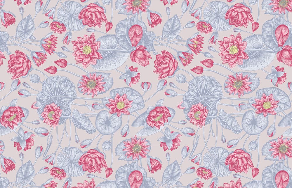 Vintage Floral Pink and Grey Mural Wallpaper