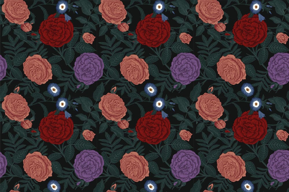 Elegant Dark Floral Bedroom Mural Wallpaper