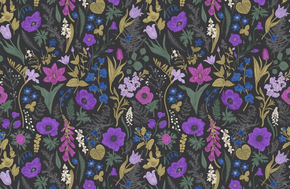 Wallpaper mural featuring dark purple flowers, perfect for use as home decor