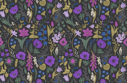 Wallpaper mural featuring dark purple flowers, perfect for use as home decor