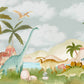 Home Decoration Featuring a Wallpaper Mural of Dinosaurs Gathering Together