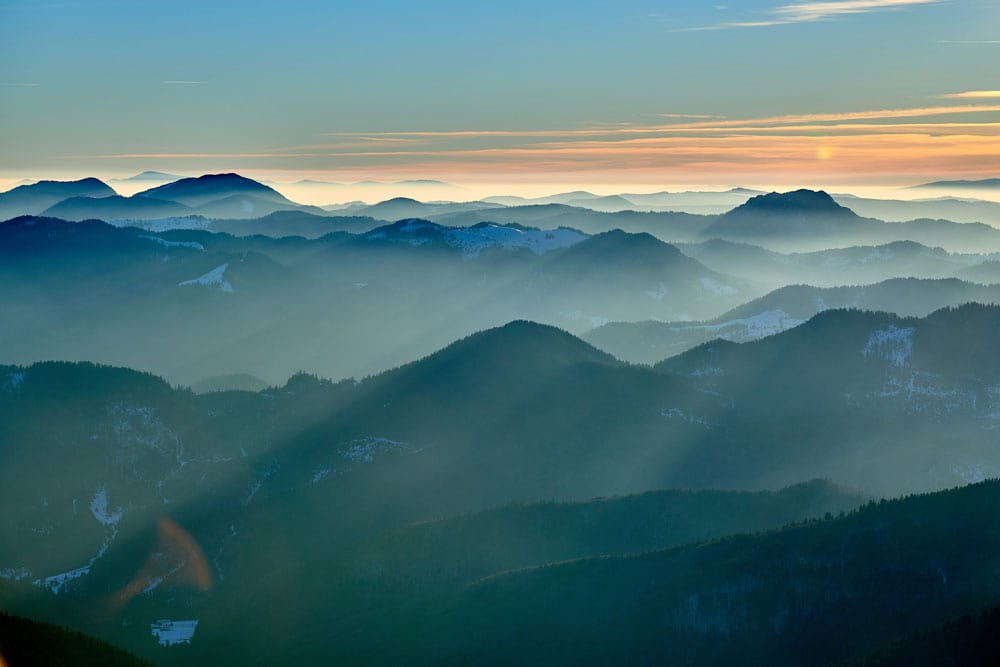 Wallpaper mural with early morning mountain landscapes, ideal for room decoration