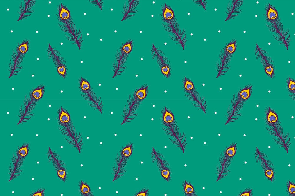 Wallpaper mural for home decoration featuring a feather design on a vibrant green background.