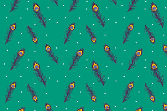 Wallpaper mural for home decoration featuring a feather design on a vibrant green background.