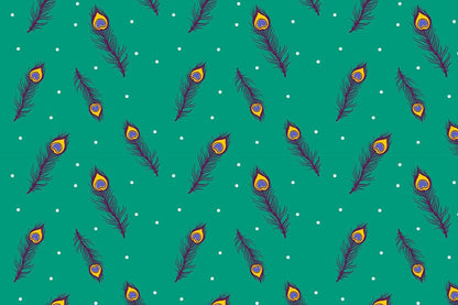 Wallpaper mural for home decoration featuring a feather design on a vibrant green background.
